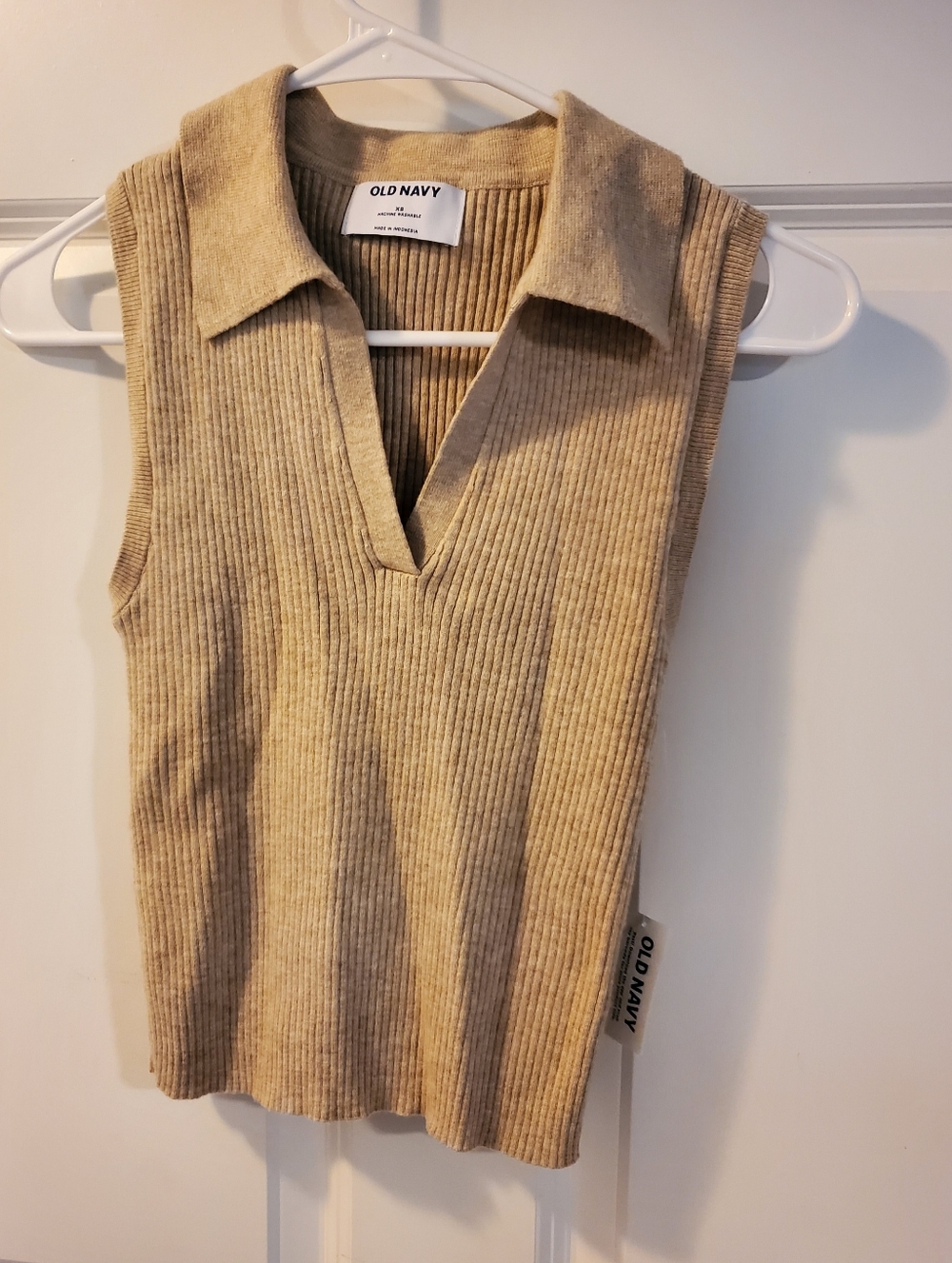 Old Navy Ribbed Sleeveless Polo Tank Top - Beige
